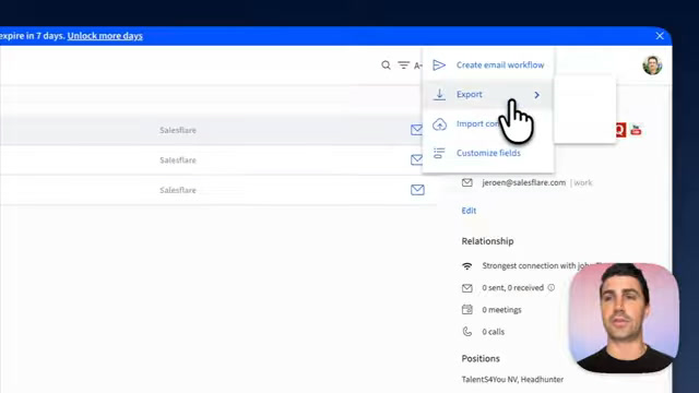 Salesflare contact detail panel showing relationship strength and email activity