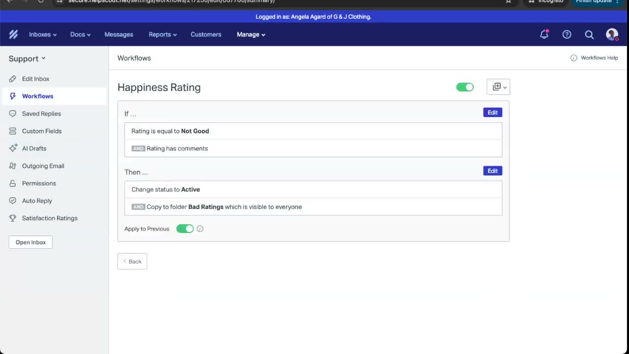 Help Scout Docs knowledge base interface showing article editor and self-service content organization