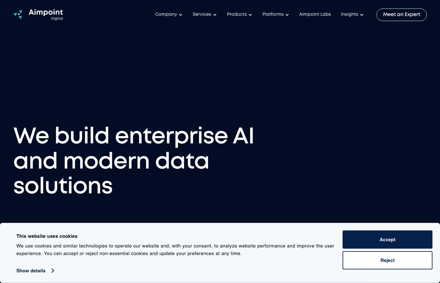 Aimpoint Digital homepage showing enterprise data and AI consulting positioning