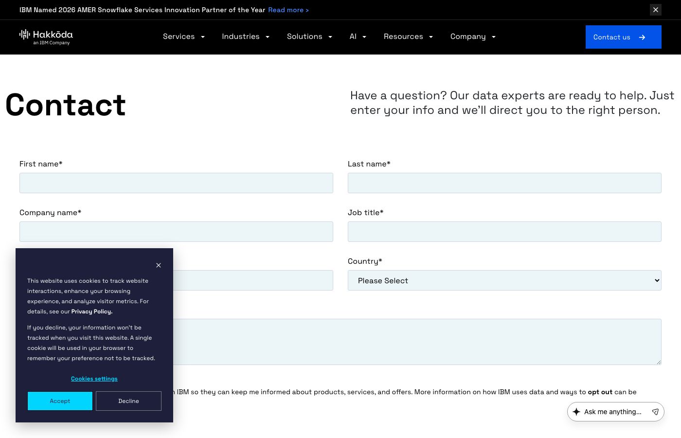 Hakkoda contact page with the consultation request form