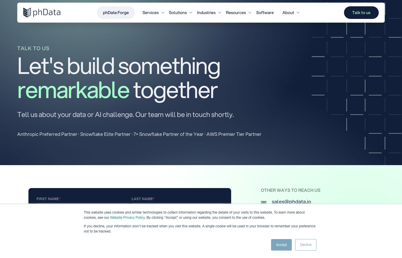 phData contact us page with the discovery call request form