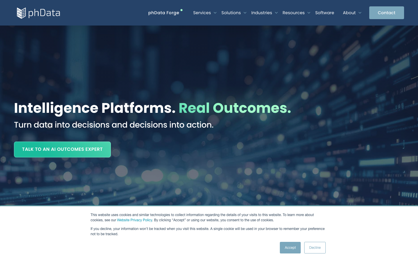 phData homepage showing data and AI consulting services positioning with Snowflake Elite partner badge