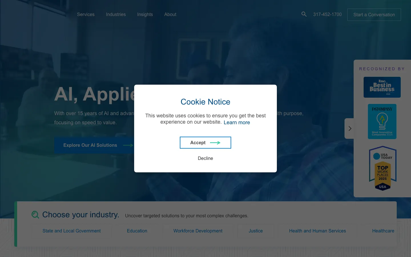 Resultant homepage showing data technology and AI consulting for government health and regulated industries