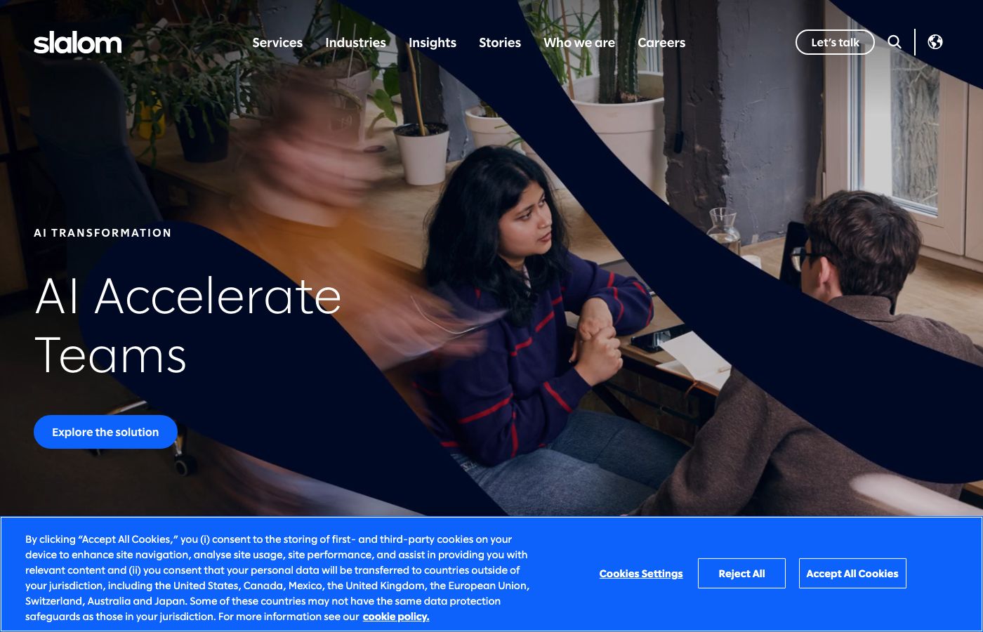 Slalom homepage showing generative AI and enterprise digital transformation positioning