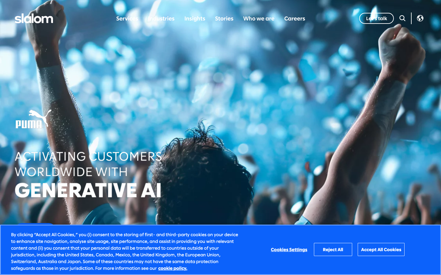 Slalom consulting homepage showing generative AI and digital transformation for enterprise clients