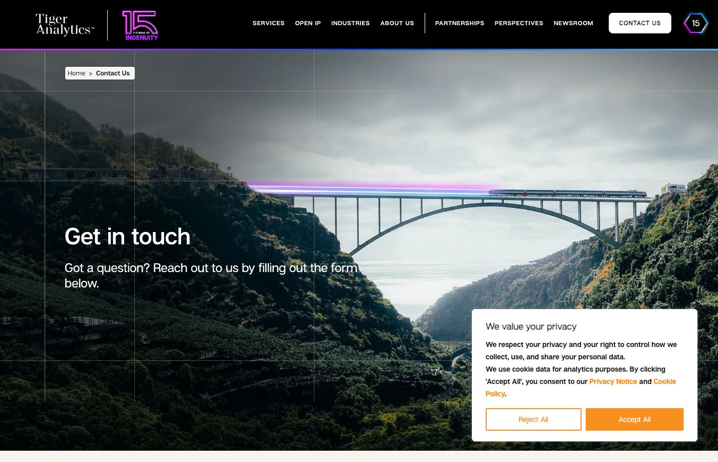 Tiger Analytics contact us page with the enterprise inquiry form