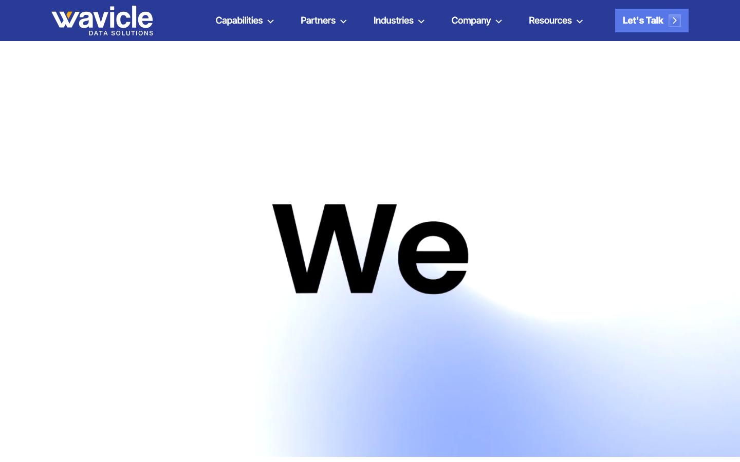 Wavicle Data Solutions homepage showing cloud data and analytics consulting with Databricks partnership