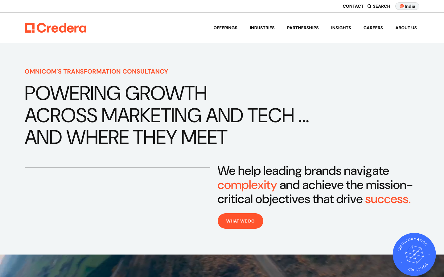 Credera homepage showing data, cloud, and digital transformation consulting positioning