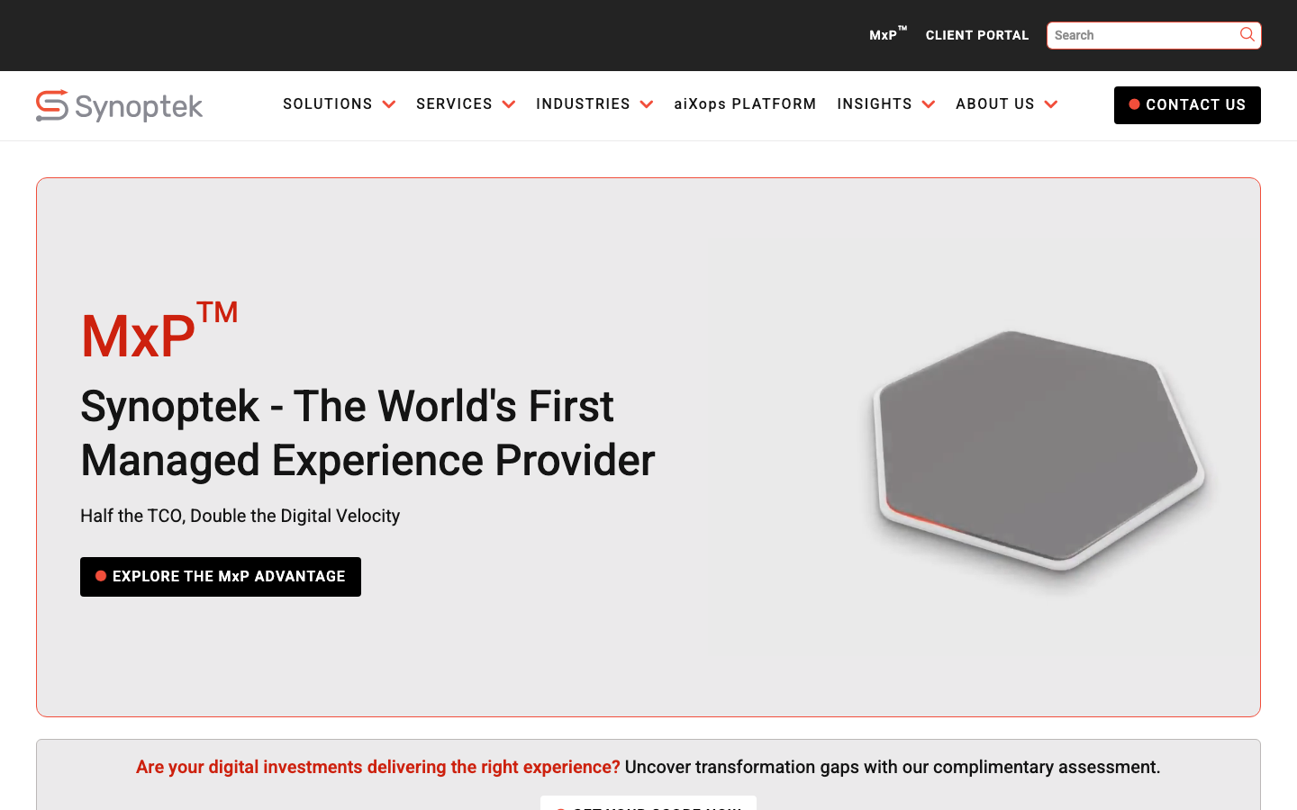 Synoptek homepage showing managed IT, integration, and digital transformation services positioning