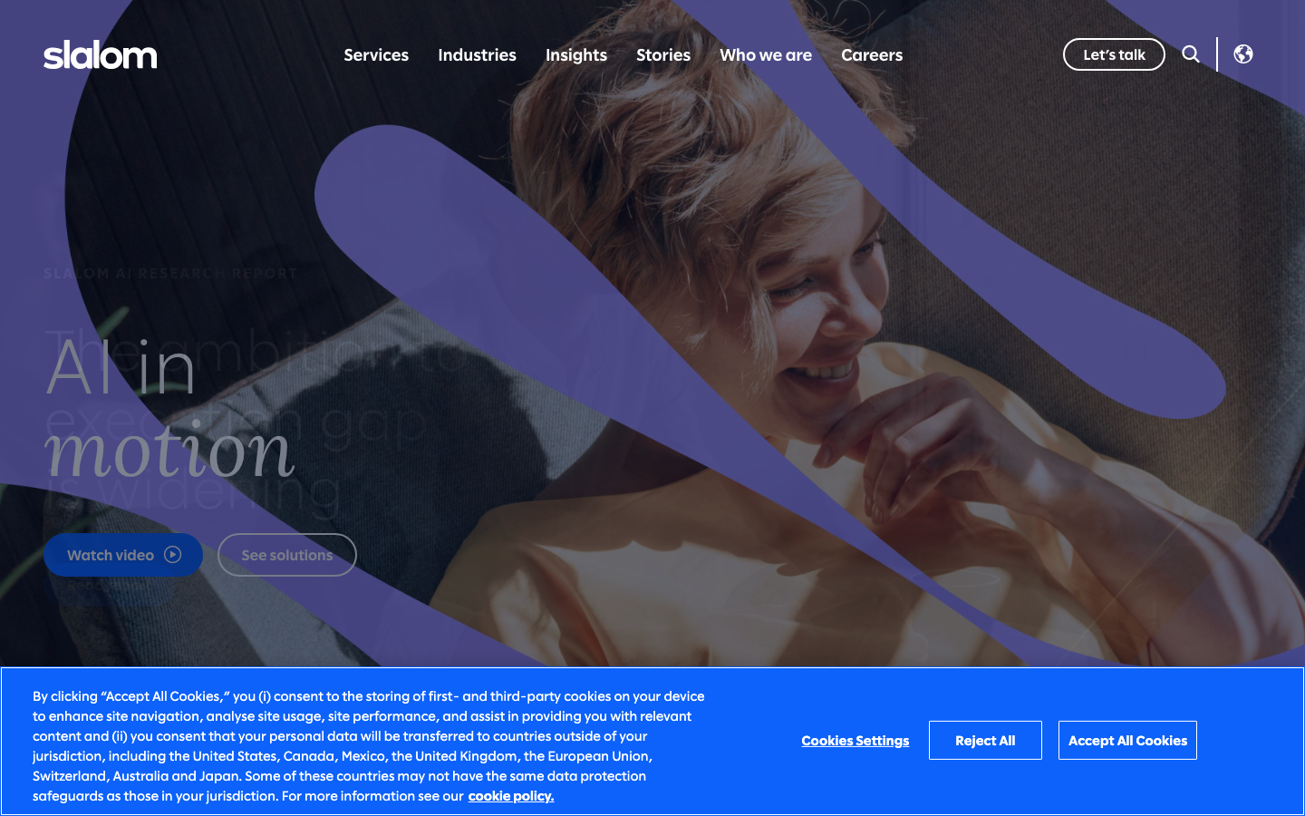 Slalom homepage showing enterprise digital transformation and cloud migration consulting positioning
