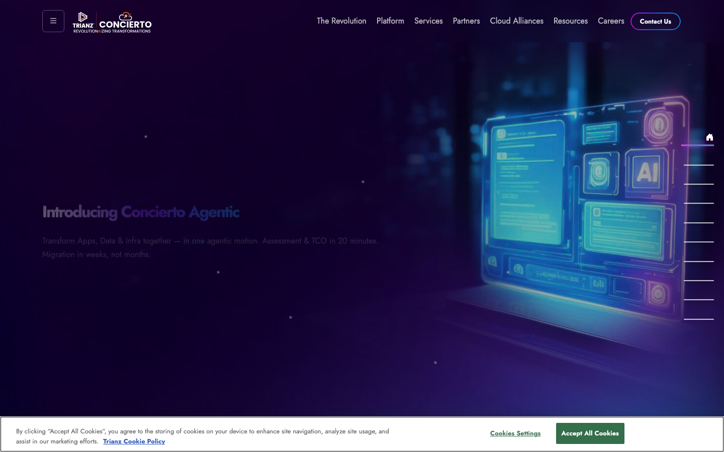 Trianz homepage showing enterprise cloud migration and digital transformation consulting positioning