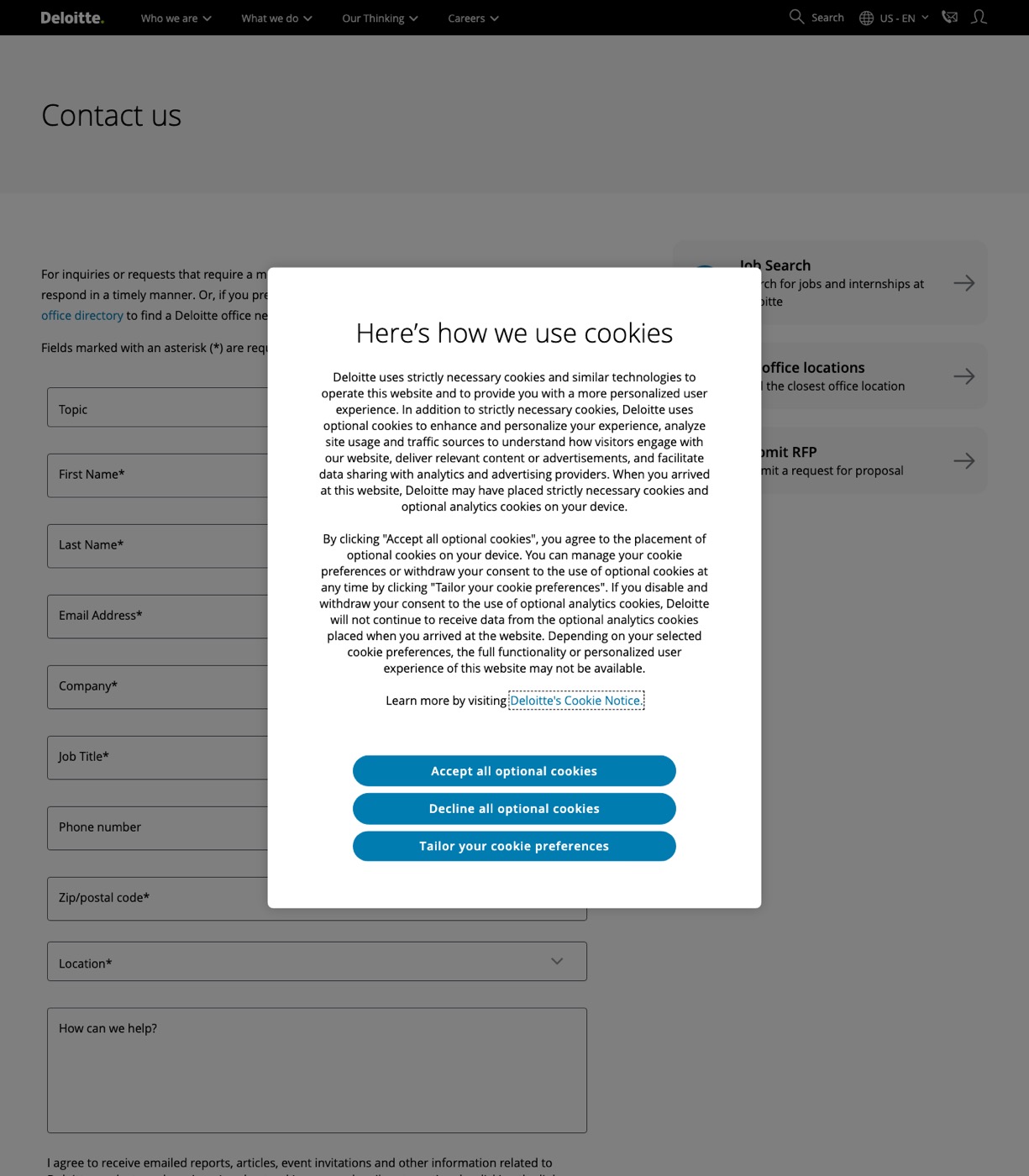 Deloitte contact us page with office and inquiry details