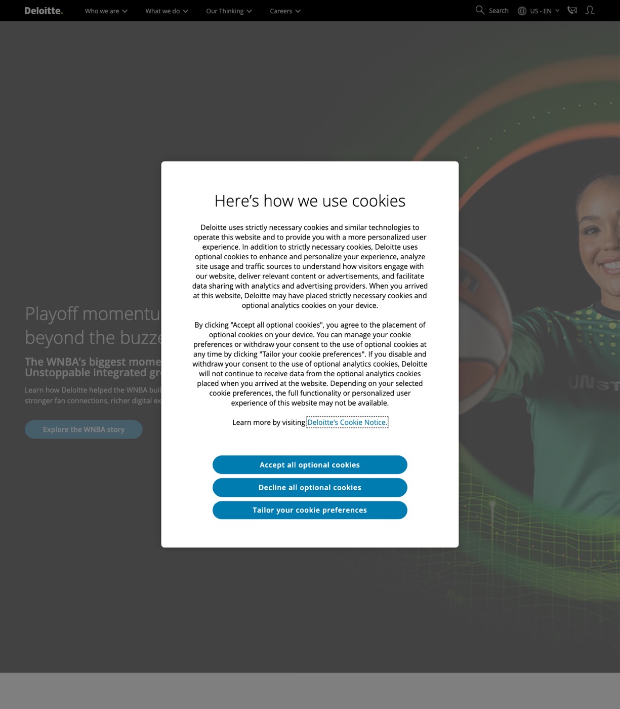 Deloitte homepage showing its consulting and industry insights content