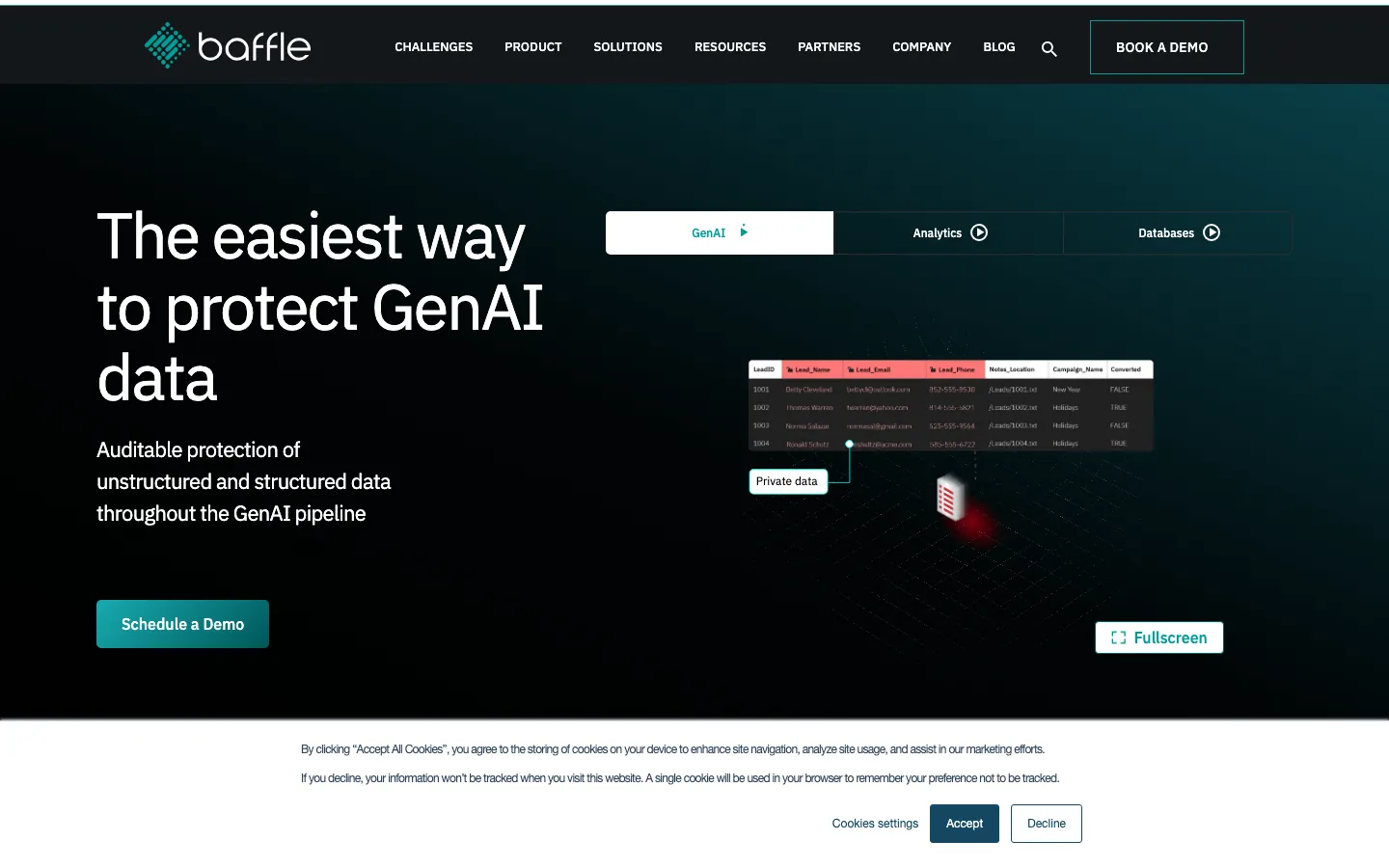 Baffle data protection platform showing no-code database proxy encryption and tokenization for cloud environments