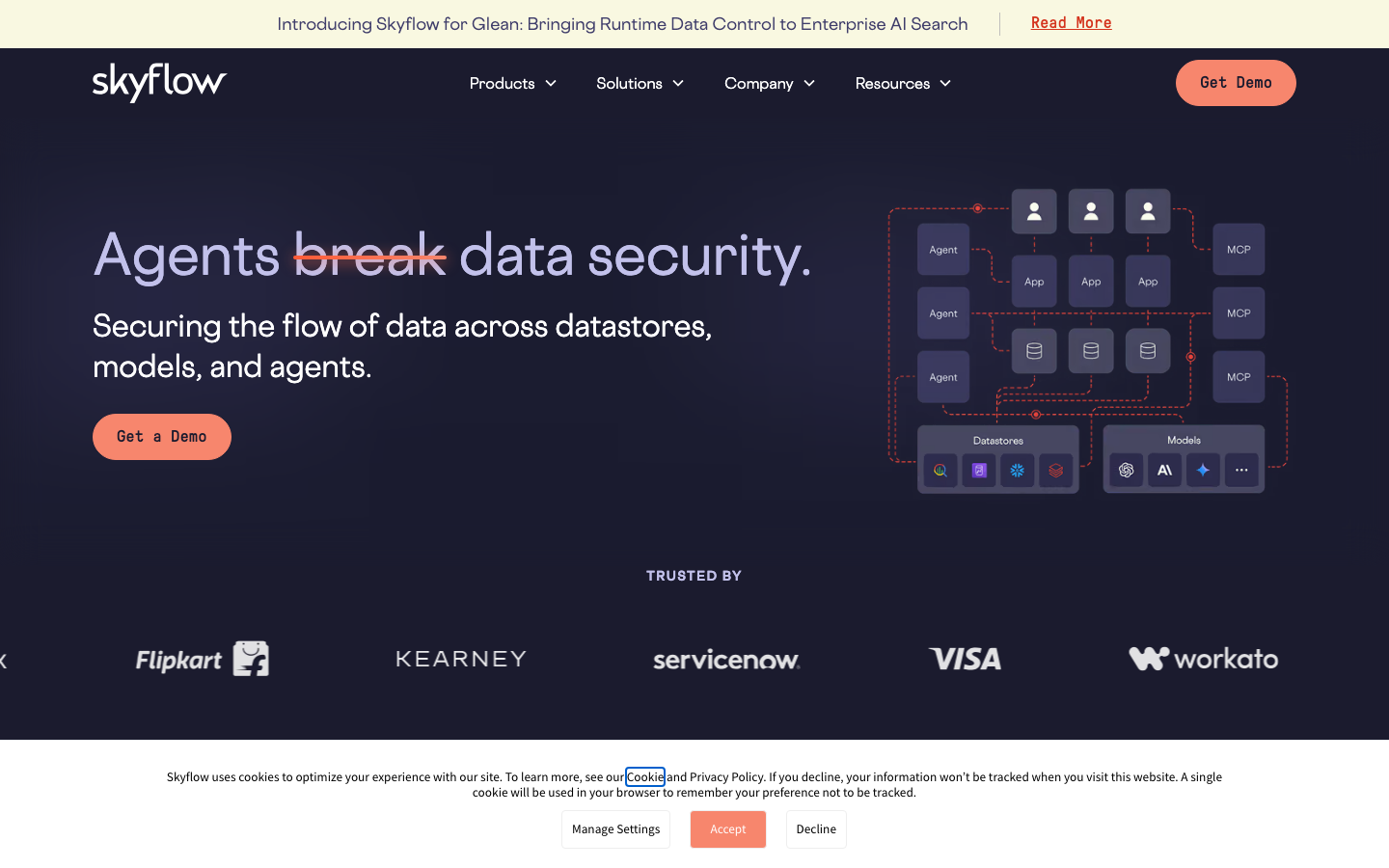 Skyflow data privacy vault showing PII schema isolation, field-level access policy configuration, and residency controls