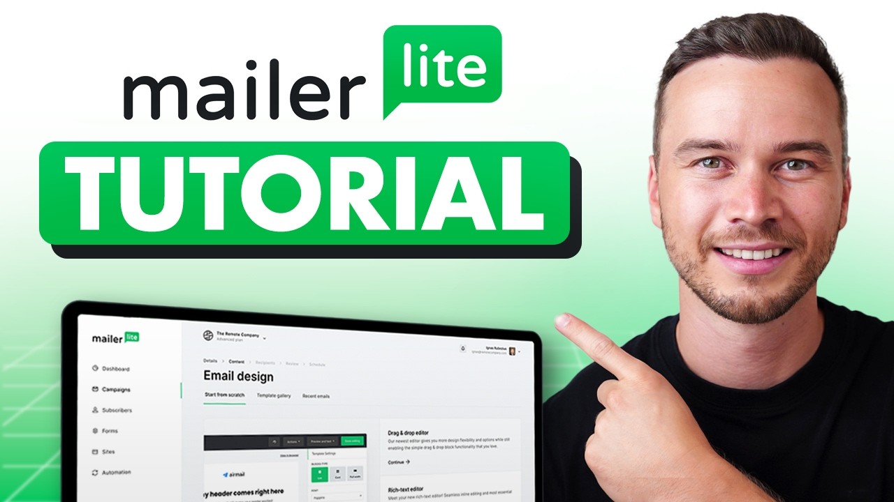 MailerLite email marketing dashboard showing campaign builder, subscriber list, and automation workflow setup