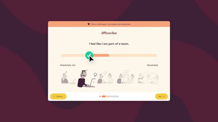 Officevibe pulse survey question asking I feel like I am part of a team with an anonymous slider response