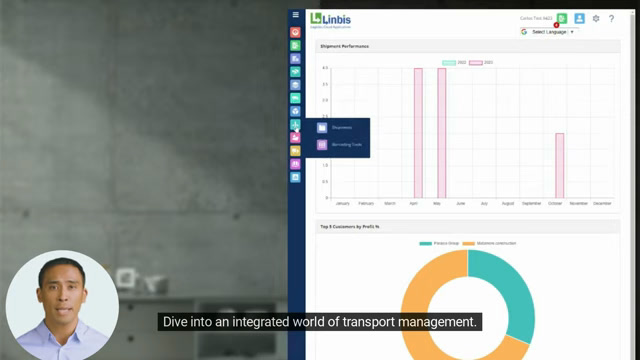 Linbis shipment performance dashboard with top customers by profit chart