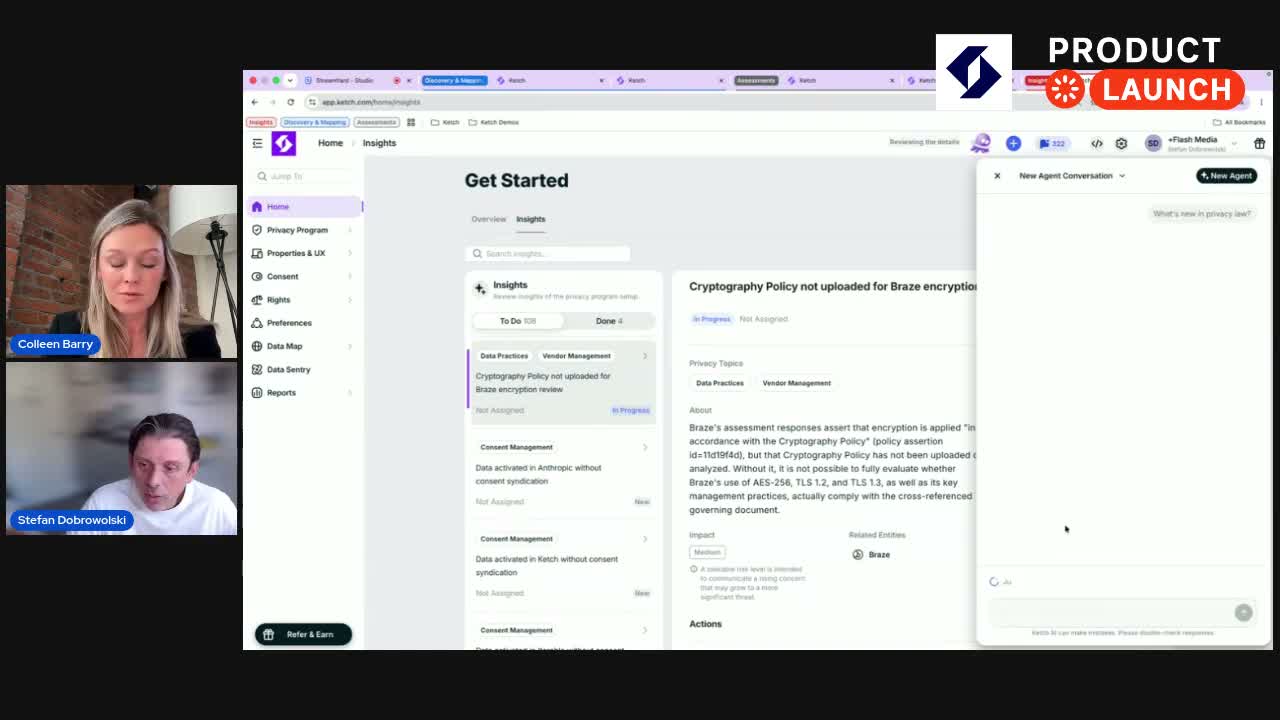 Ketch privacy program analytics showing consent rates, DSR volumes, and compliance metrics