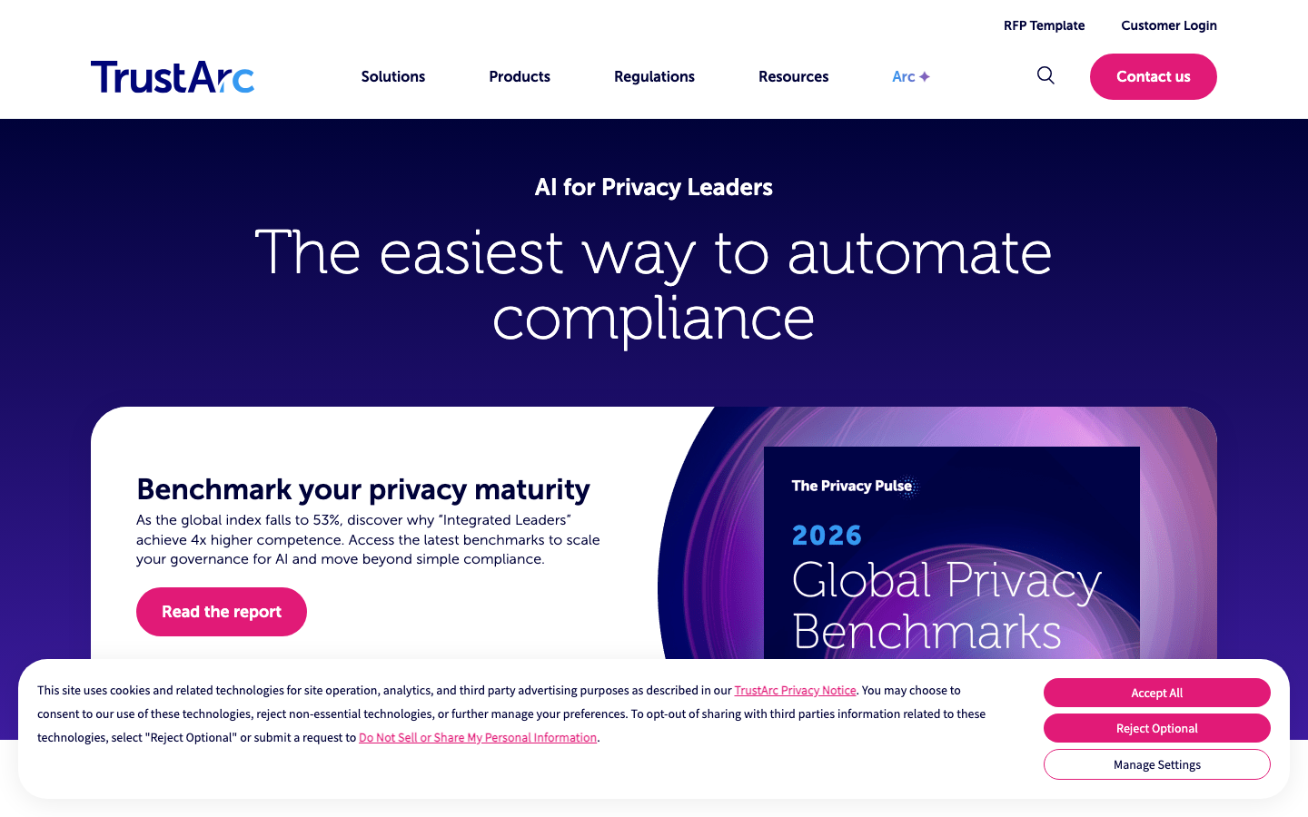 TrustArc data privacy management platform homepage highlighting privacy program tools