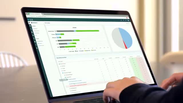 Optro audit dashboard shown on a laptop with SOX testing progress bars and a workpaper status tree