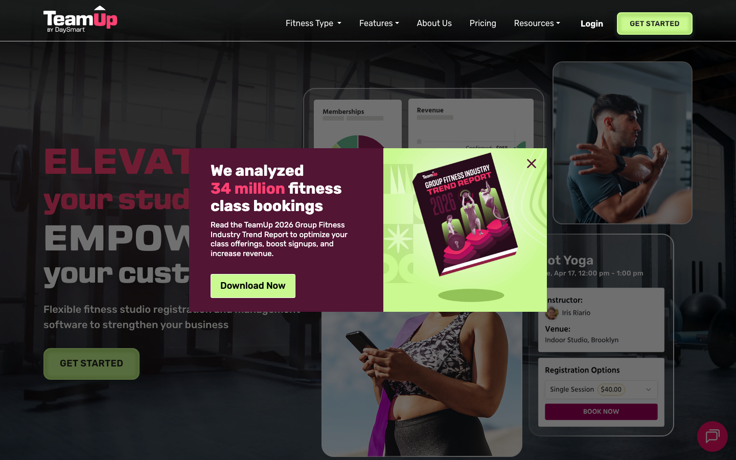 Zen Planner gym management software homepage showing member management, scheduling, and billing for fitness businesses