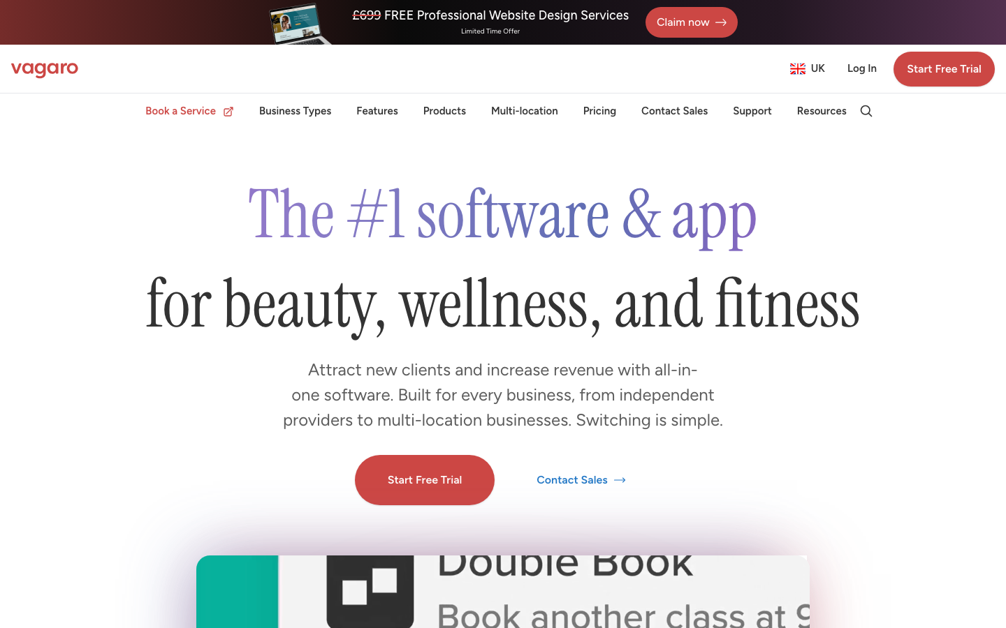 Vagaro fitness and salon management platform showing scheduling calendar, client records, and payment processing