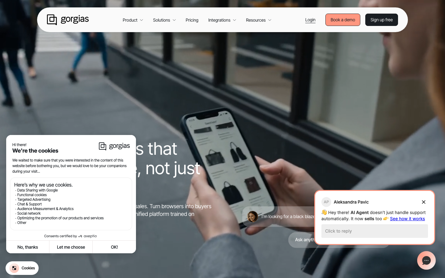 Gorgias homepage showing ecommerce customer support with Shopify integration and AI automation