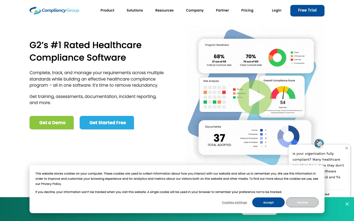 Compliancy Group homepage showing HIPAA compliance software for healthcare organizations