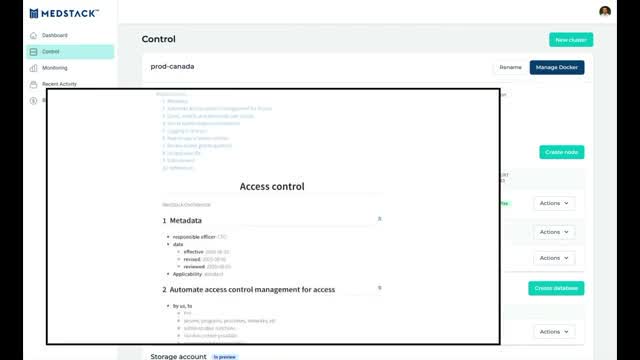 MedStack generated access control policy document with metadata and automated compliance language