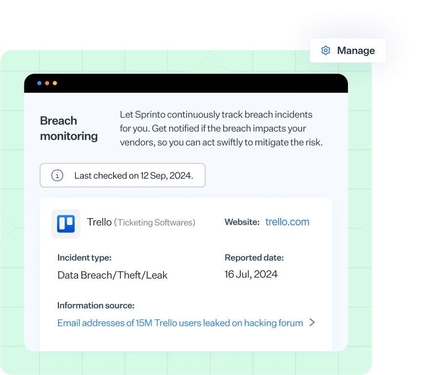 Sprinto breach and incident monitoring dashboard for HIPAA breach detection and response tracking