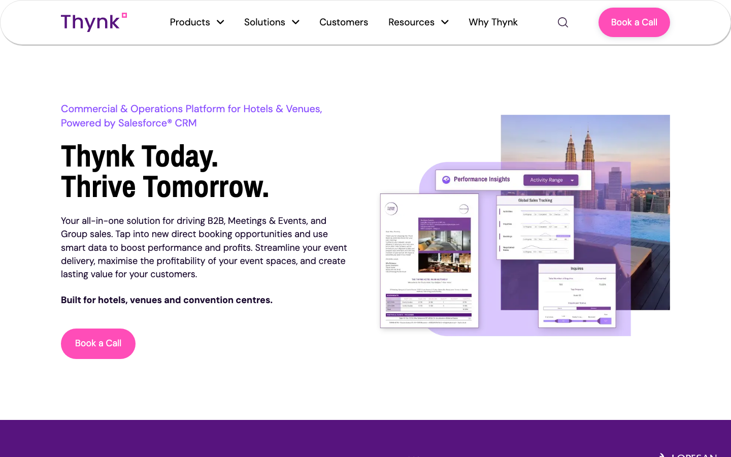 Thynk Hotel CRM platform powered by Salesforce showing hospitality commercial platform dashboard