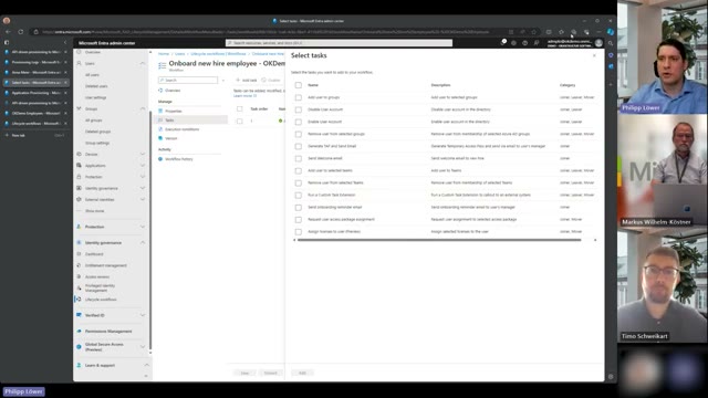 Microsoft Entra ID lifecycle workflow rules editor showing joiner-mover-leaver triggers