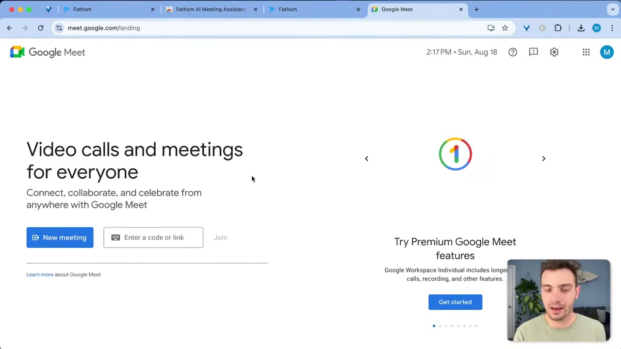Fathom post-meeting summary screen showing AI-generated recap with key decisions, action items, and next steps
