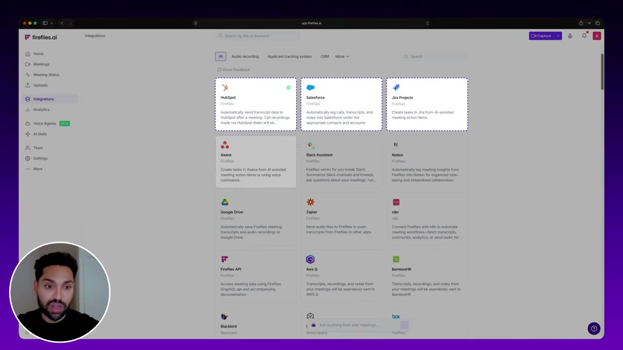 Fireflies.ai Perplexity-powered meeting search bar with a natural language query across months of recorded calls