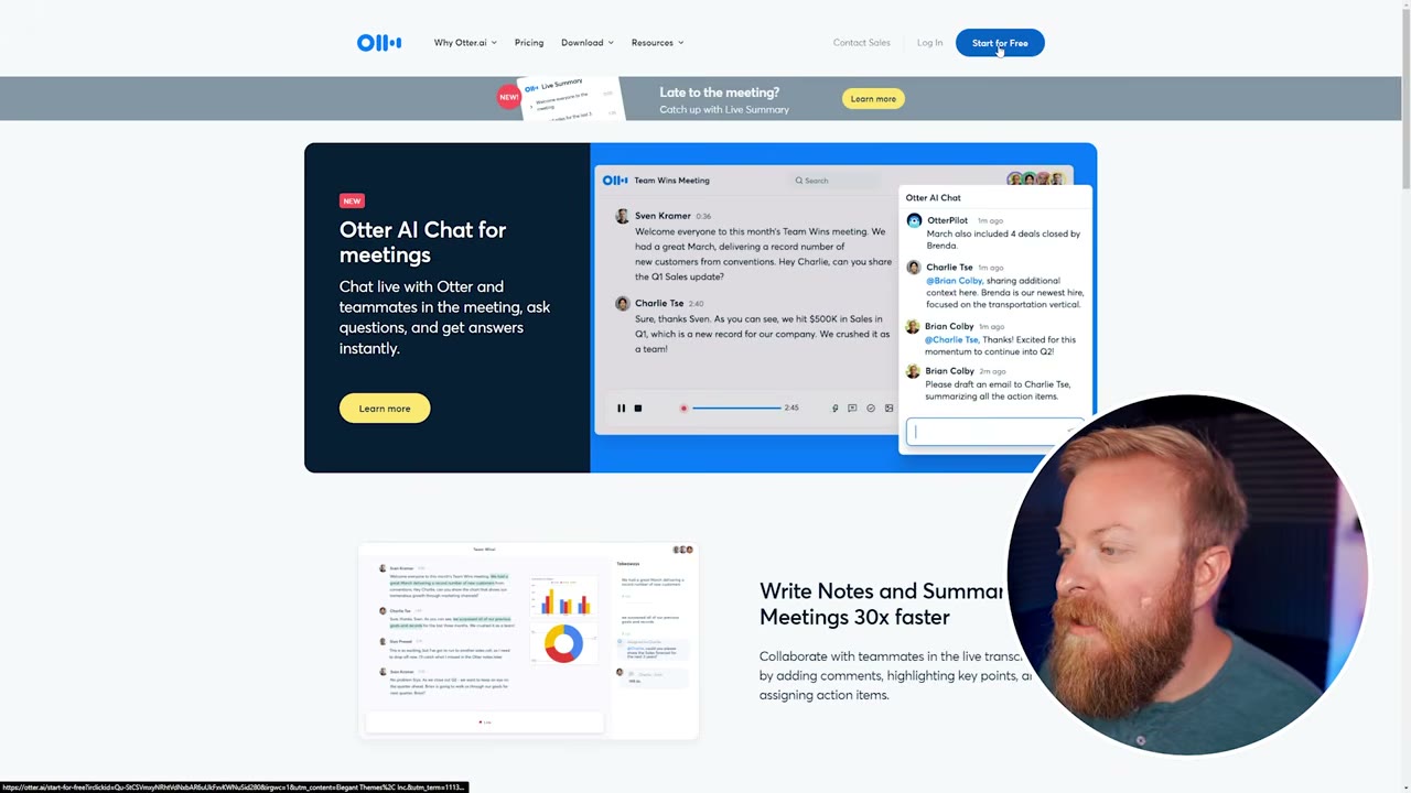 Otter.ai live transcript showing real-time speaker-labeled text appearing word by word during an active meeting