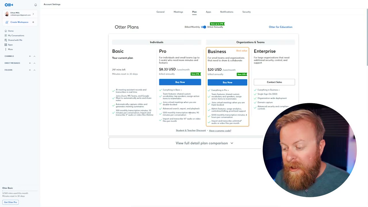 Otter.ai conversations list showing past meetings with search bar filtering results by keyword across the full archive