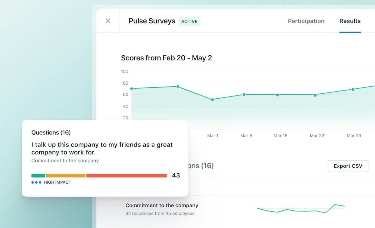 Lattice Goals pulse survey results chart with engagement scores over time