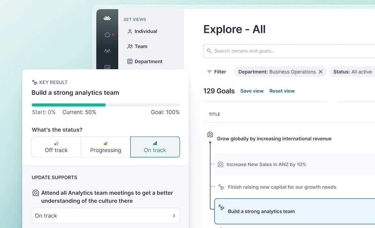 Lattice Goals continuous feedback thread showing peer praise tied to company values