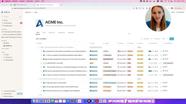 Mooncamp sales team objectives list with owners and lead types for a demo company