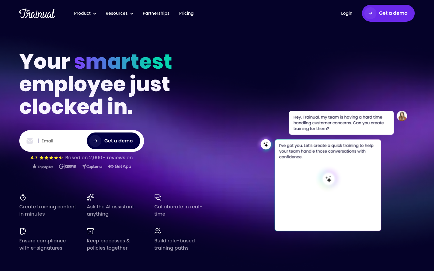 Trainual homepage showing structured onboarding and training platform with role-based learning paths