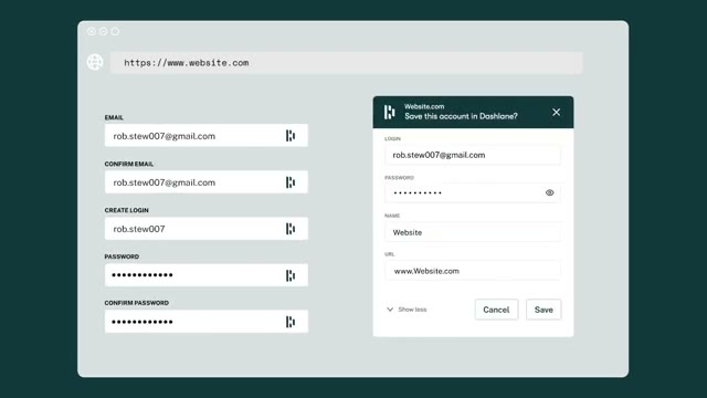 Dashlane team management screen showing credential sharing permissions by group