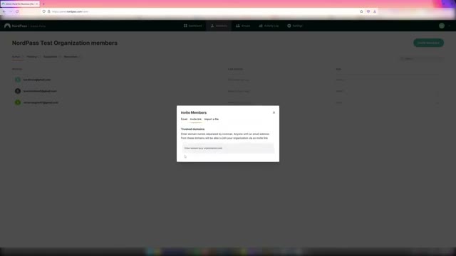 NordPass Business onboarding screen walking a new employee through vault setup