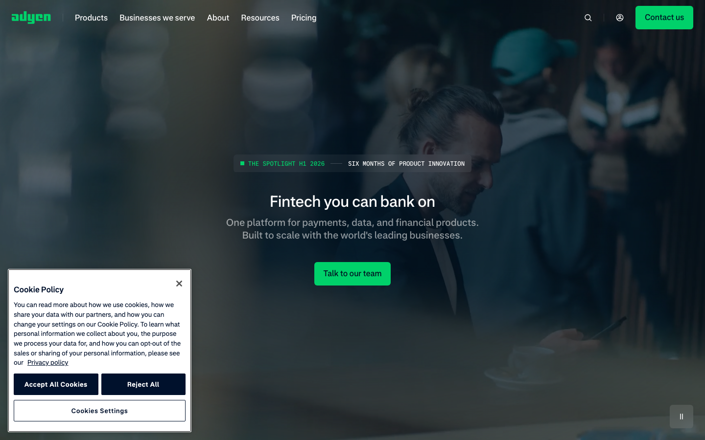 Adyen customer area showing token service configuration and network token enrollment dashboard
