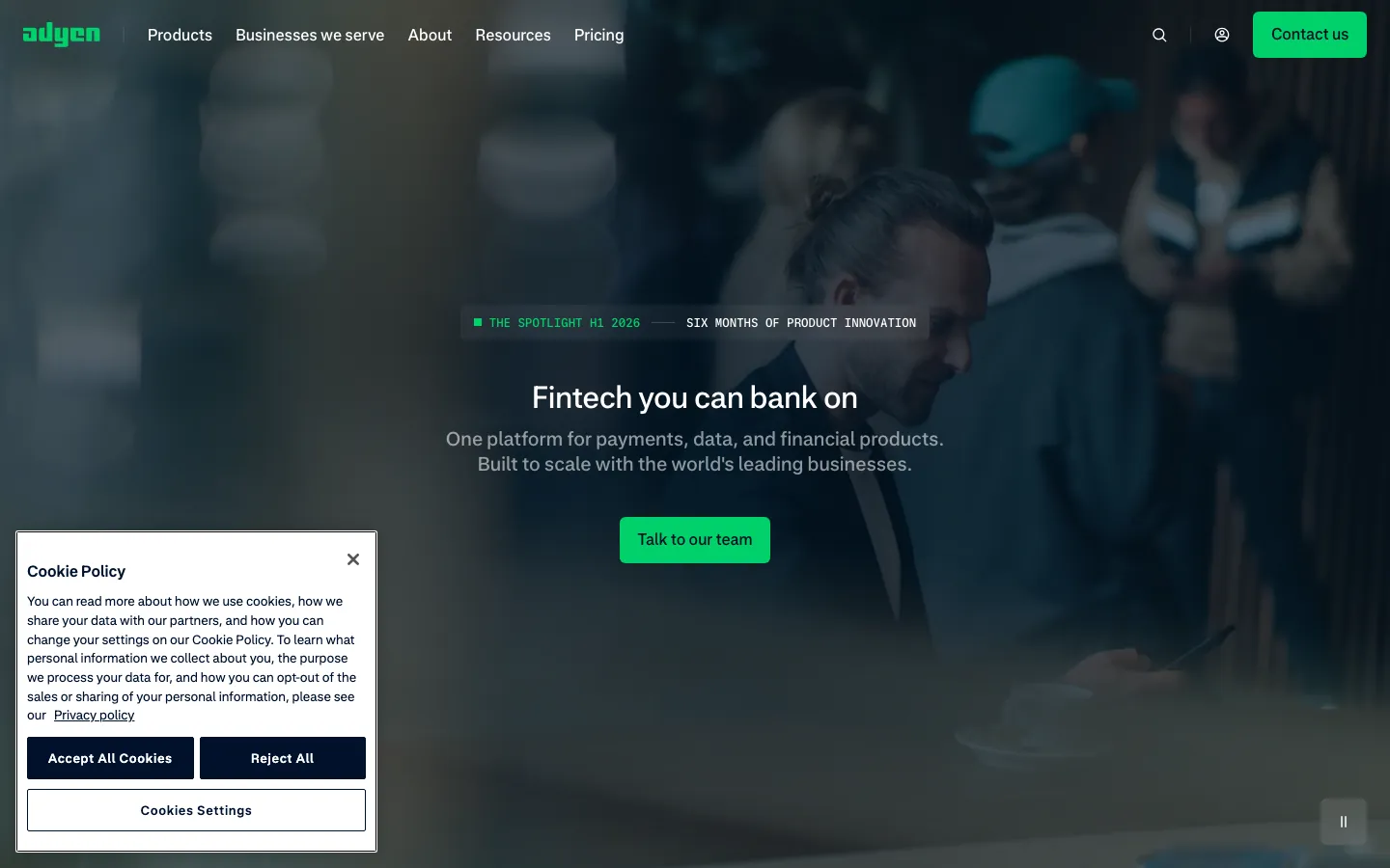 Adyen customer area showing token service configuration and network token enrollment dashboard