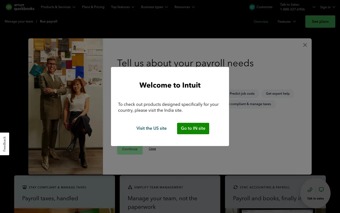 QuickBooks Payroll platform showing payroll run interface with accounting sync and employee management