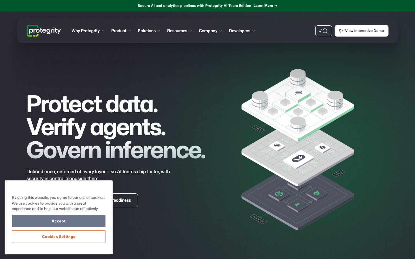 Protegrity enterprise data protection platform homepage showing tokenization and data masking capabilities