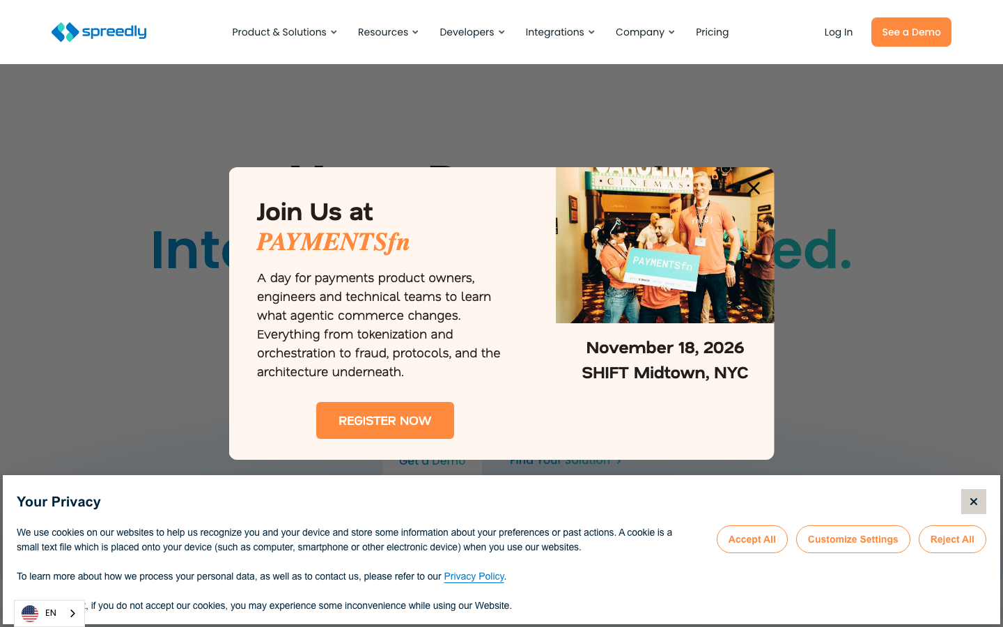 Spreedly payment orchestration and vaulted tokenization platform homepage