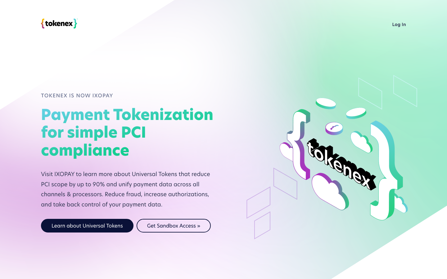 TokenEx enterprise tokenization platform homepage showing cloud security and PCI scope reduction features