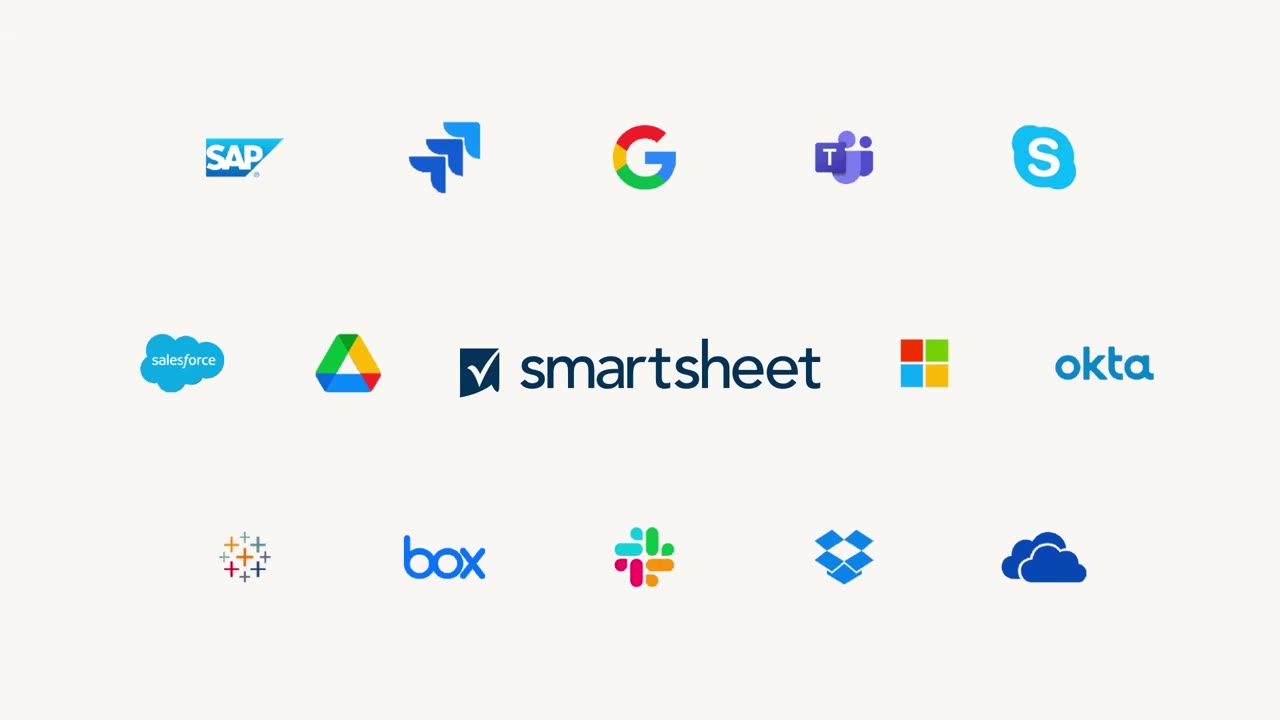 Smartsheet dashboard with chart widget, metric tiles, and report summary panels